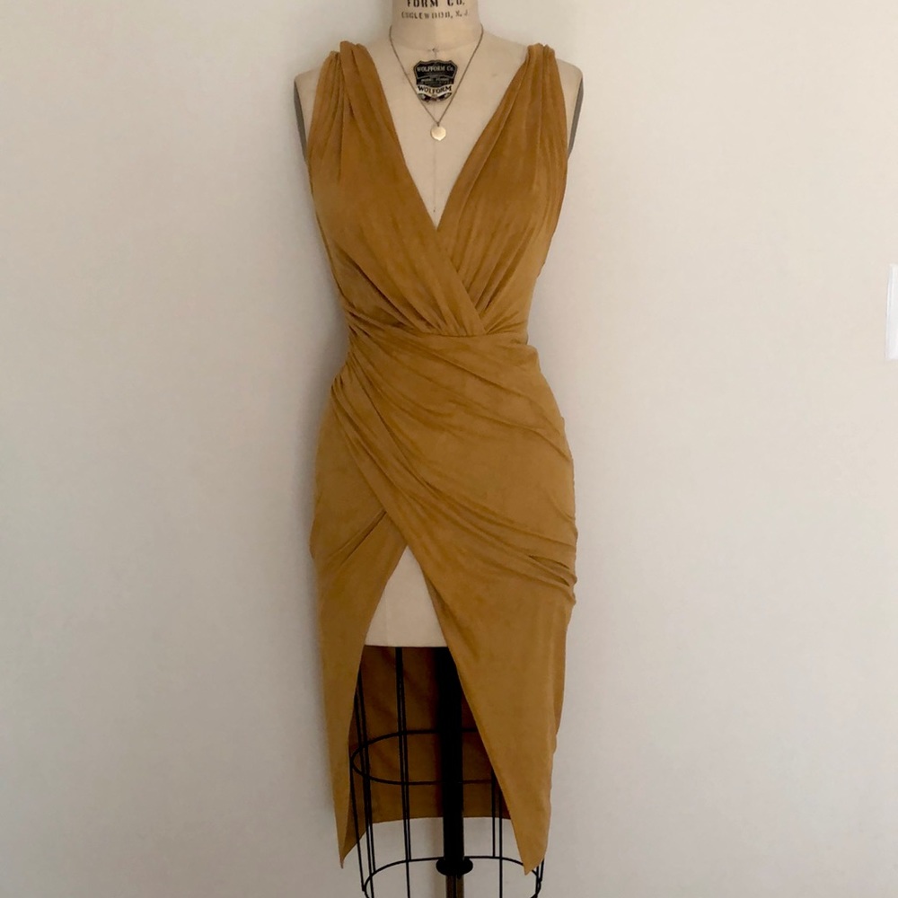 Slit front Deep V Dress